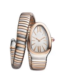 Relógio feminino 32 mm aço inoxidável volta dupla em forma de cobra importado movimento de quartzo pulseira pequena