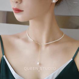 Chains Necklace Choker Collar Chain Natural Pearl 18K Solid Yellow Gold (AU750) Jewellery Women Clavicle Fashion Lady