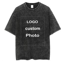 Women's TShirt Custom Po Washed T Shirt Streetwear Personalised Printed Cotton Tshirt Unisex Oversize Vintage Short Sleeves 230317