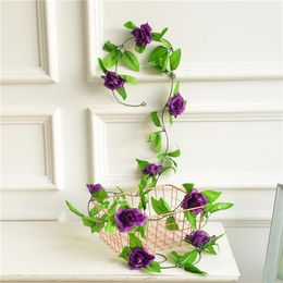 Decorative Flowers & Wreaths 240cm Silk Roses Ivy Vine With Green Leaves For Home Wedding Decoration Fake Leaf DIY Hanging Garland Artificia