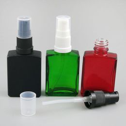 Storage Bottles 12 X 30ml 1oz Square Flat Black White Clear Red Blue Green Glass Bottle With Plastic Pump