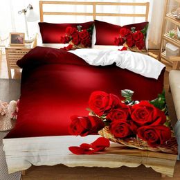 Bedding Sets Valentine's Day 3D Flower Set Pillowcases Comforter Bedclothes Bed Linen Luxury Red Rose Duvet Covers