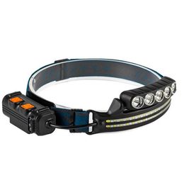 Mini Cob LED Headlamp USB Rechargeable Headlights 6 Modes Waterproof Head Light Body Motion Sensor Head LED Torch Lights For Night Fishing Camping Cycling