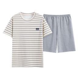 Men's Sleepwear est Summer Knited Cotton Pajamas Set Loose L-5XL Men Pyjamas Short Sleeve Stried Sleepwear Male Leisure Home Clothing 230320