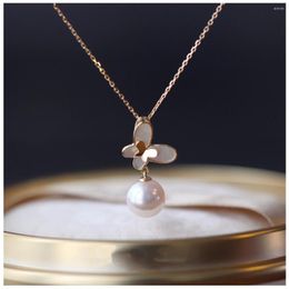 Chains Double Butterfly Charm Pendant Chain Fashion 8mm Shinning Pearl Necklace