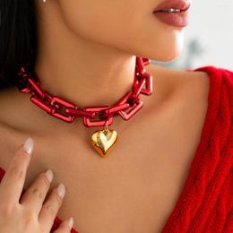 Chains Punk Heart Choker Necklace Pendant Women Collar Statement Brand Gold Color Chunky Thick Chain Steampunk Men