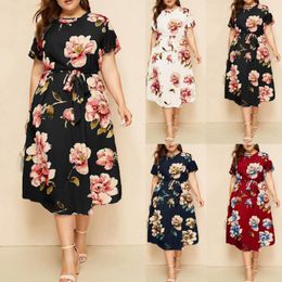 Party Dresses Women Printed Pattern Dress Summer Short Sleeve O Neck High Waist Large Ham Loose Long Casual For Work 2023