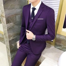 Men's Suits Blazers 10 Colours jacket pants vest suit men's business professional tooling 3 sets groom wedding dress host costumes 230320