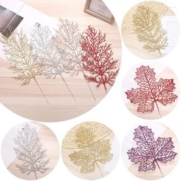 Decorative Flowers Christmas Tree Decoration Leaf Fashion Glitter Holly Leaves Flower Party Wedding Supplies Year Gifts