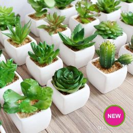 Decorative Flowers Mini Artificial Green Plants With Ceramic Pot PVC Bonsai Potted Landscape Succulent & Cactus For Office Home