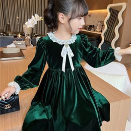 Girl's Dresses Autumn winter Thick with Golden velvet girls dress thickening Fashion kids Princess Dresses Children clothes 230320