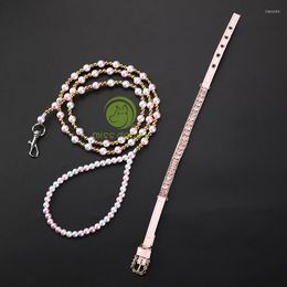 Dog Collars Luxury Pearls Pet Collar Leash Set Walking Jogging Outdoor Necklace Beads Rope For Dogs Cat Chain
