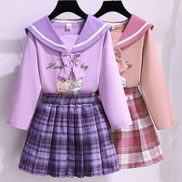 Clothing Sets Japanese School Uniform Spring Blouse Shirt With Bow Tie High Waist Pleated Skirt Korean Student JK Outfits 230317