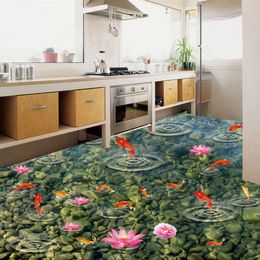 Wallpapers PVC Self Adhesive Waterproof 3D Floor Tiles Wallpaper Kitchen Bathroom Goldfish Water Wave Murals Sticker Papel De Parede