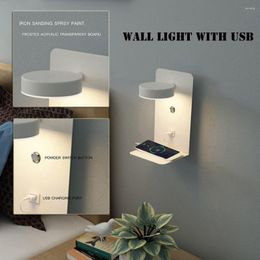 Wall Lamp Wiring-free LED Nordic Light White With USB Mobile Phone Charging Bedroom Bedside