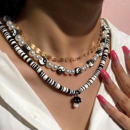 Choker Layered Black White Gossip Pearl Clay Beaded Necklace For Women Sequins Chain Mushroom Bohemian Retro Religious Jewelry