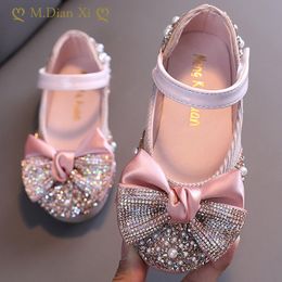 Sneakers Girls Leather Shoes Bow Princess Kids Party Dance Baby Student Flat Childrens Performance 230317