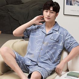 Men's Sleepwear Mens Pyjamas Set Summer Short Sleeved Sleepwear 2 Pieces Casual Loungewear Pyjama 5XL Homewear Hombre Pijama Anime Roomwear 230320