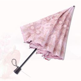Umbrellas Sun Umbrella UV Protection Embroidery Lace Sunscreen Black Plastic Folding
