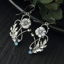 Dangle Earrings Fashion Silver Color Plant Lotus Leaf Flower Inlaid Red Crystal Stone Ladies Floral Jewelry Gifts