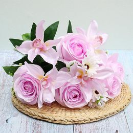 Decorative Flowers Artificial Rose Silk Flower Orchid Wedding Bouquet Valentine's Day Gift Home Living Room Garden Party Simulation