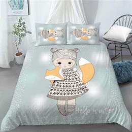 Bedding Sets Cartoon Girl Colourful Set Duvet Cover Bedclothes 180X220CM Comforter With Pillowcase For Kids Home 0506