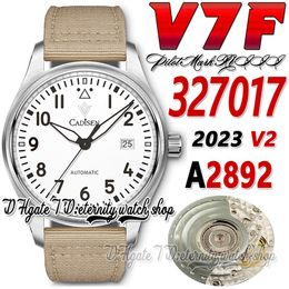 V7F V2 v7327017 A2892 Automatic Mechanical Mens Watch White Dial Number Markers Stainless Steel Case Beige Leather Strap 2023 Super Edition eternity Sport Watches