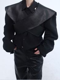 Men's Vests SYUHGFA Men Clothing 2023 Autumn Personalized PU Leather Waistcoat Trend Korean Streetwear Short Vest 230320
