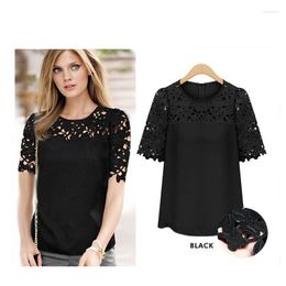 Women's Blouses AQ62 Women Lace Sexy Plus Size Hollow Crochet Chiffon Blusas Feminina Short Sleeve Shirt Top Blouse S-5XL