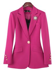 Women's Suits Blazers Women Long Sleeve Formal Blazer Coat Pink Blue Black Solid Ladies Female Single Button Business Work Wear Slim Jacket 230320