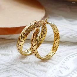 Hoop Earrings Brand Wheat For Women Stainless Steel Waterproof Woven Heavy Big Gold Hoops 2023 Oorbellen