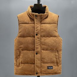 Men's Vests Autumn Winter Vest 2023 Fashion Warm Cotton Padded Sleeveless Jacket Casual Stand Collar Solid Colour Waistcoat 230320