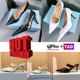 Designer Dress Shoes Sandals for women High heel Stiletto Heels slippers Brushed Leather Logo Plaque High-heel Women sandal with box prad Pointed Toes slides