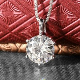 Pendant Necklaces Ne'w Classic 6 Claw Cubic Zirconia Necklace For Women Round CZ Simple And Elegant Bridal Wedding Jewelry