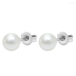 Stud Earrings Fashion Stainless Steel Silve Exquisite Natural Round Pearl White Women 's Jewellery Accessories Gift