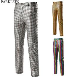 Men's Pants Mens Dancer Stage Pants Gold Silver Rainbow Plaid Sequin Trousers Men Disco Festival Christmas Party Prom Pantalones Hombre 3XL 230320