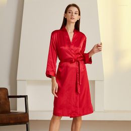 Women's Sleepwear Red Satin Wedding Knee-Length Cardigan Sexy Long Sleeve Women Kimono Robe Lady Rayon Bathrobe Yukata Nightgown