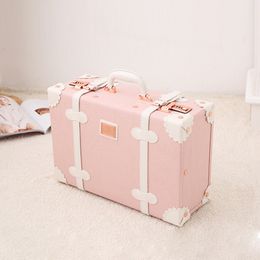 Suitcases 13" Inch Waterproof Vintage Trunk Box Case Bag Luggage Small Suitcase Floral Decorative with Straps for Women gyht 230317