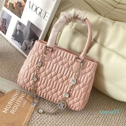 Wrinkle Basket Tote Bag Shoulder Handbag Purse Folded Leather Fashion Letter Crystal Chain Crossbody Bags