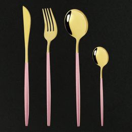 Наборы обедов 8SET PINK GOLD STATREAR SET SET NENGANEDALE Steel Knives Forks Coffee Spoon Praise Kitchen Dinnerware Sware
