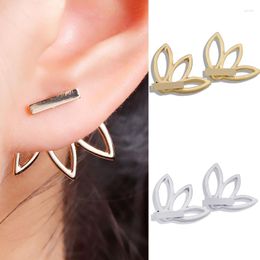 Stud Earrings Ear Jacket Earring | Minimalist Cuffs Lotus Flower Silver Gold Colour Bar Jackets