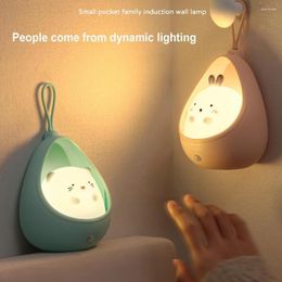 Night Lights LED Light Sensor Control Cute Animal Human Induction Lamp For Children Kids Bedroom USB Rechargeable Silicone Wall Li W5M9