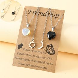 Pendant Necklaces Fashion Couple Matching Necklace Sun Moon Heart Paired Jewellery Chain Geometry Choker Lover Gift Collarbone ChainPendant