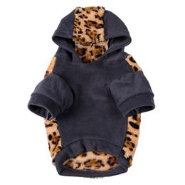 Dog Apparel Pet Puppy Cute Leopard Winter Warm Soft Sweater Hoodie Jumpsuit Coat Clothes Outwear 1pcs Supplies