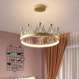 Pendant Lamps Nordic Crown Crystal Light Modern Simple Bedroom Living Room Lights Luxury Princess Girls Children Lamp