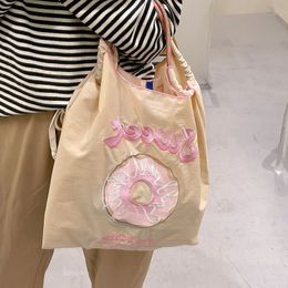 Evening Bags Japanese Fashion Shopping Bag for Womens Bunny Donut Embroidery Nylon Tote High Capacity Designer Shoulder 230320