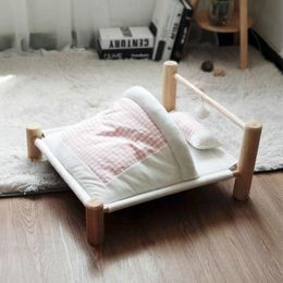 Cat Beds & Furniture Pet Bed Removable Sleeping Bag Wooden Pets Hammock House Warm Small Pet's Nest For Accessories