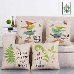 Pillow Sweet Life Mushroom Bird Plant Print Cover Linen Throw Car Home Decoration Decorative Pillowcase T391