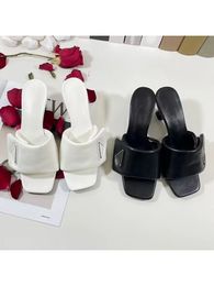 Luxury Designer Soft Sheep Leather Sandals Heels Shoes Slip-on Women Slides Slipper Size 35-40 With Box