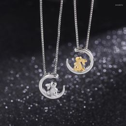 Pendant Necklaces Fashion Moon Silver Plated Cartoon Sweet Animal Clavicle Chain TYB179